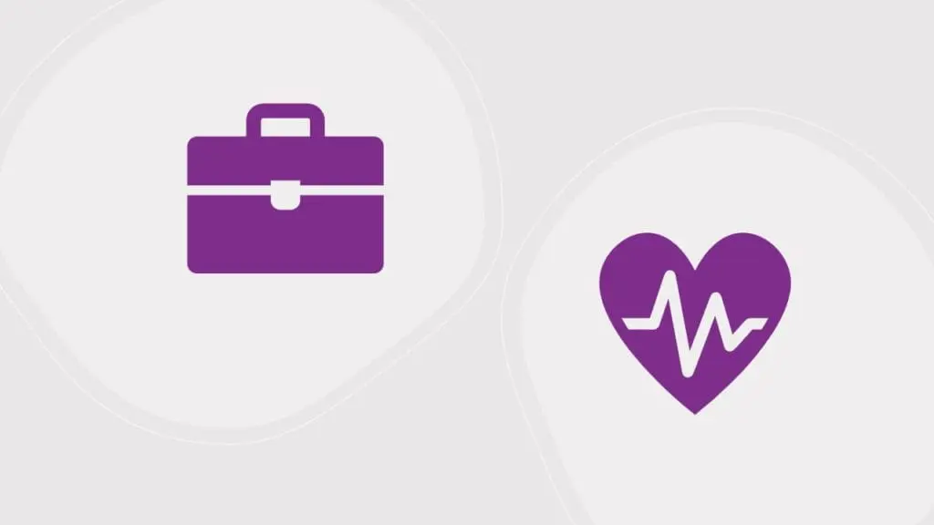 En stresskoffert og et hjerte som skal illustrere arbeid og helse