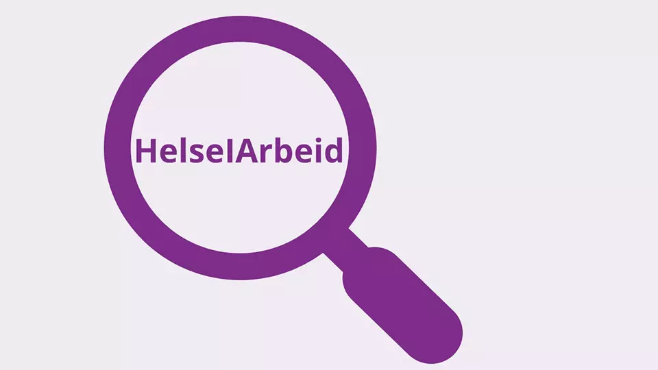 Et forstørrelsesglass over teksten "HelseIArbeid"