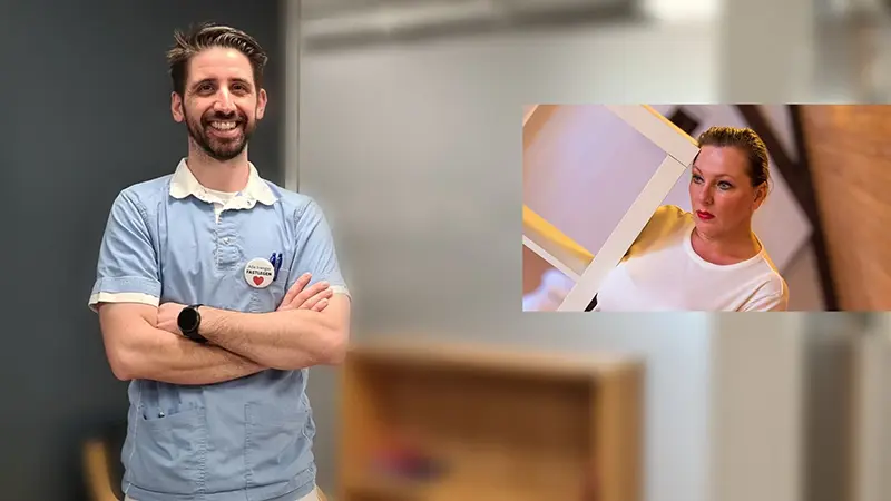 Bildet viser fastlege Joseph DeLuca og "Petra", en tenkt, langtidssykemeldt pasient